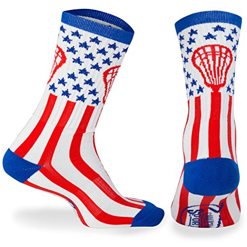 Product Cover Chalk talk sports Athletic Half Cushioned Crew Socks, Mid Calf, American Lax Socks, Red/White/Blue one size
