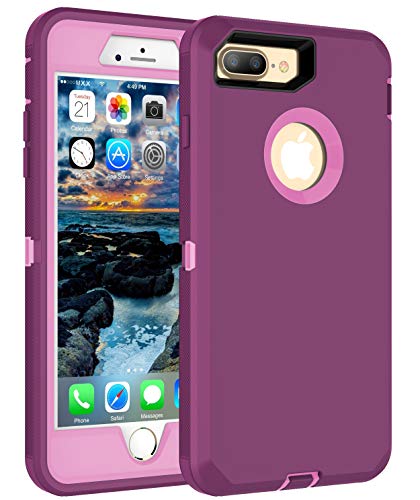 Product Cover MXX iPhone 8 Plus Heavy Duty Protective Case with Screen Protector [3 Layers] Rugged Rubber Shockproof Protection Cover for Apple iPhone 7 Plus - iPhone 8 Plus/Apple Phone 8+ - Plum/Light Pink