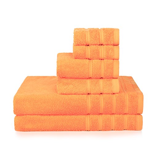 Product Cover PROMIC 100% Cotton Bath Towel Set, 6 Piece Includes 2 Bath Towels, 2 Hand Towels, and 2 Washcloths - Highly Absorbent and Softness, Fade-Resistant, Fall Decor Idea, Orange