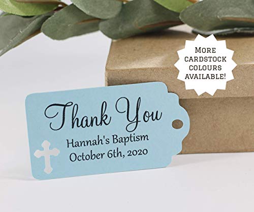 Product Cover Light Blue Baptism Tags - Small Personalized Favor Tags - Baby Boy Christening (Set of 20)