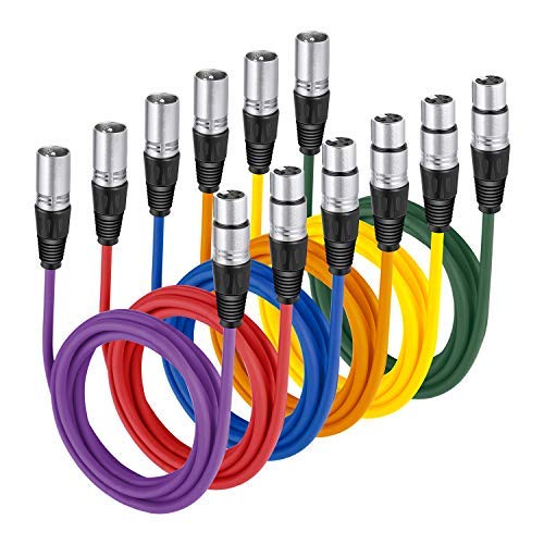 Product Cover Neewer® 6-Pack 6.5ft/2M XLR Male To XLR Female Color Microphone Cables Rubber Shielded Patch Cable Cords Balanced Snake Cords (Green, Blue, Purple, Red, Yellow and Orange)