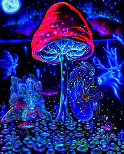 Product Cover Mushrooms Trippy Art Fabric Cloth Rolled Wall Poster Print -- Size: (28