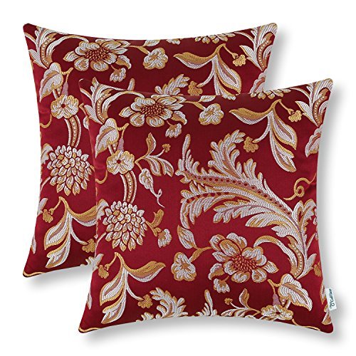 Product Cover Set Of 2 Cali Time Throw Pillow Covers 18 X 18 Inches Reversible, Vintage Floral, Burgundy