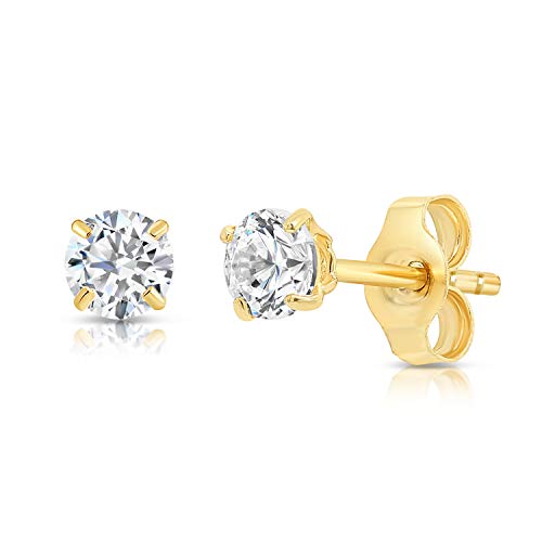 Product Cover TILO JEWELRY 14k Yellow Gold Solitaire Round Cubic Zirconia CZ Stud Earrings with Gold Butterfly Pushbacks (2.5mm)