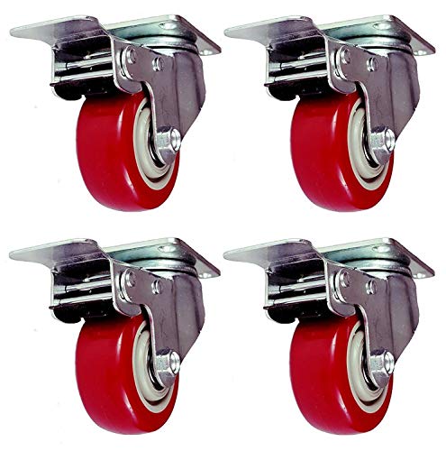 Product Cover Online Best Service 4 Pack Caster Wheels Swivel Plate with Brake On Red Polyurethane Wheels (3 inch with Brake)