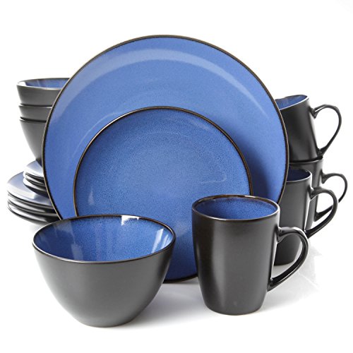 Product Cover Gibson Home 16 Piece Reactive Stoneware Soho Round Dinnerware Set, Blue - 109536.16R