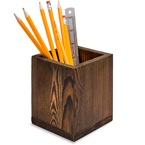 Product Cover Dark Brown Natural Grain Wood Desktop Pen & Pencil Holder Cups/Office Supplies Organizer Caddy