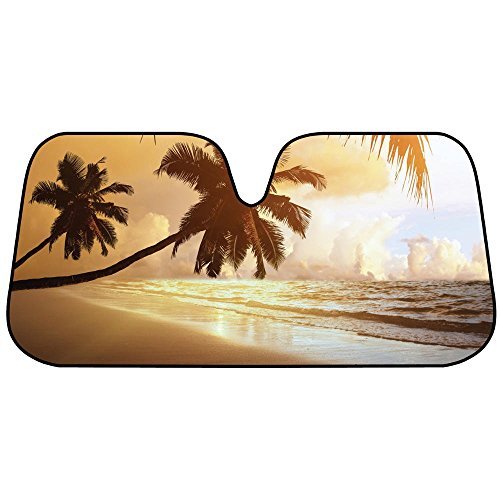 Product Cover BDK Golden Palm Tree Beach Sunset Auto Windshield Sun Shade for Car SUV Truck - Bubble Foil Folding Accordion