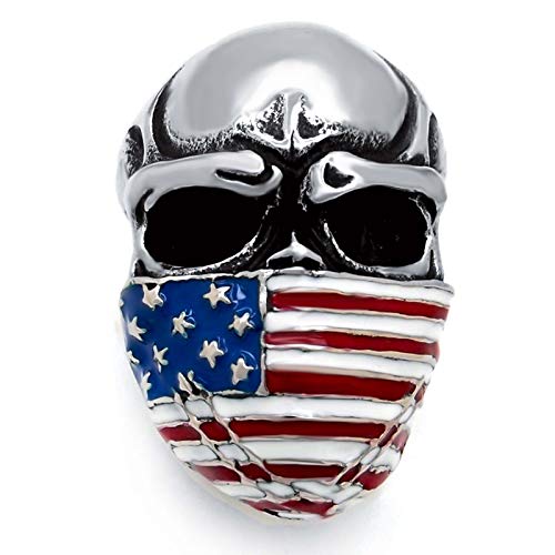 Product Cover Elfasio Men's Stainless Steel Ring American Flag Mask Skull Biker Jewelry (US Size 8 to 15)