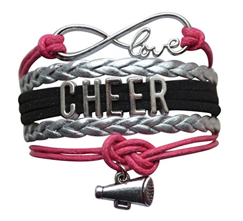 Product Cover Cheer Bracelet- Cheerleading Charm Infinity Bracelet- Cheer Jewelry for Cheerleader, Cheer Team or Team