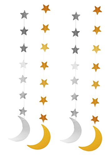 Product Cover Zaffron Silver and Gold Crescent Moon Hanging Eid Decorations (4 pack)
