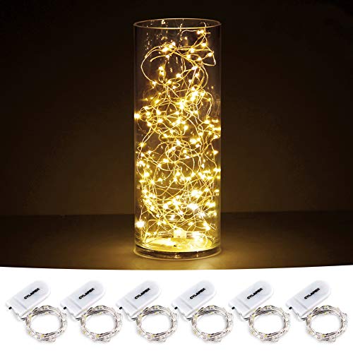 Product Cover CYLAPEX Pack of 6 LED Starry String Lights with 20 Micro LEDs on 3.3feet/1m Silver Coated Copper Wire, Fairy Lights Battery Powered by 2x CR2032(Incl), for Party Christmas Table Decorations Warm White