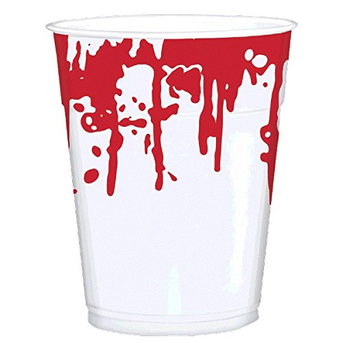 Product Cover Amscan | Party Tablewares |  Blood Splatter Printed Cups  | 25 in a pack |  16 oz  |  White w/ print of dripping blood
