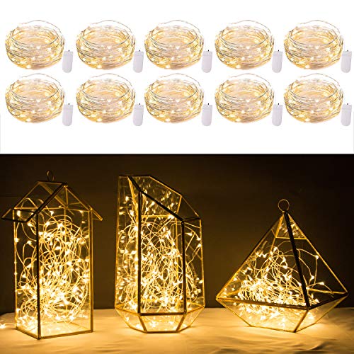 Product Cover 10 Pack Fairy Lights 7 Feet 20 LED Firefly Lights Battery Operated String Lights Copper Wire Starry Moon Lights for DIY Wedding Bedroom Indoor Party Decoration (Warm White)