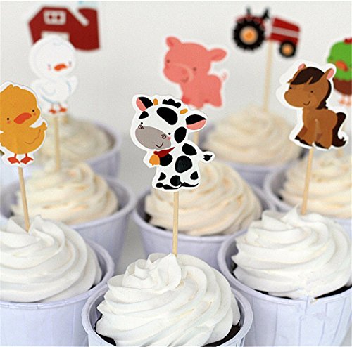 Product Cover Yunko Set of 24 Farm Animals Cake Cupcake Decorative Cupcake Topper for Kids Birthday Party Themed Party Baby Shower