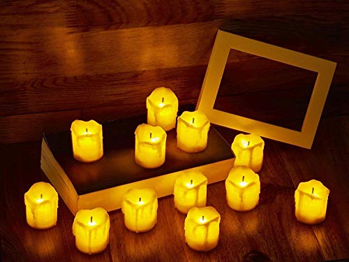 Product Cover LED Flameless Votive Candles, Realistic Look of Melted Wax, Warm Amber Flickering Light - Battery Operated Candles for Wedding, Valentine's Day, Christmas, Halloween Decorations (12-Pack)