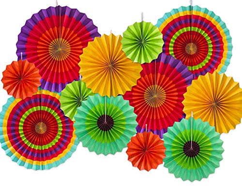 Product Cover Moon Boat 12 Paper Fan Mexican Fiesta/Cinco De Mayo /Carnival/ Kids Party Hanging Decoration Supplies Favors