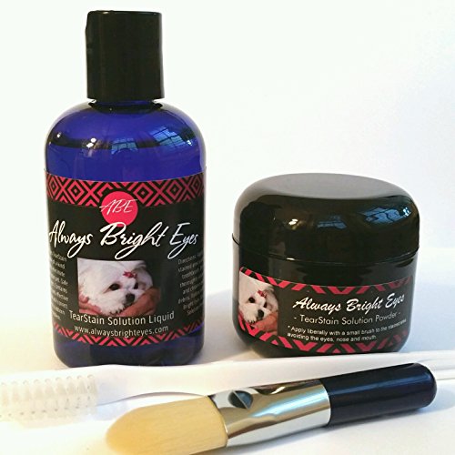 Product Cover Always Bright Eyes -Tear Stain Remover for Dogs And Cats- Complete Set Includes 2 oz. Powder, 4 oz.Liquid And Application Brushes -All Natural- For Maltese, Shitzu, Yorkies, and Light Coated Breeds.