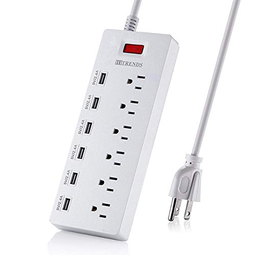 Product Cover Power Strip Surge Protector with 6 USB Charging Ports and 6 Outlets, 6ft Heavy Duty Extension Cord, 1625W/13A Multiplug for Multiple Devices Smartphone Tablet Laptop Computer -White