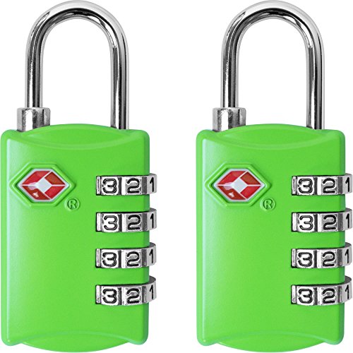 Product Cover TSA Luggage Locks (2 Pack) - 4 Digit Combination Steel Padlocks - Approved Travel Lock for Suitcases & Baggage - Green