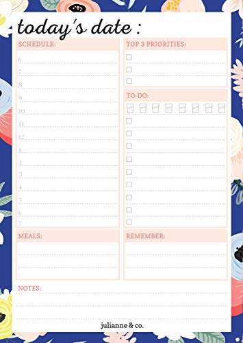 Product Cover Daily Planner Notepad with Sticky Note Backing by Julianne & Co - All-in-One Undated to-Do, Schedule & Priority List Planning Pad - Portable Tear-Off Sheet Design - Small Size A5 (3 Pack)