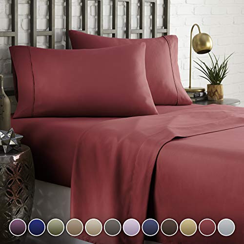 Product Cover HC COLLECTION Hotel Luxury Comfort Bed Sheets Set, 1800 Series Bedding Set, Deep Pockets, Wrinkle & Fade Resistant, Hypoallergenic Sheet & Pillow Case Set(Queen, Burgundy)