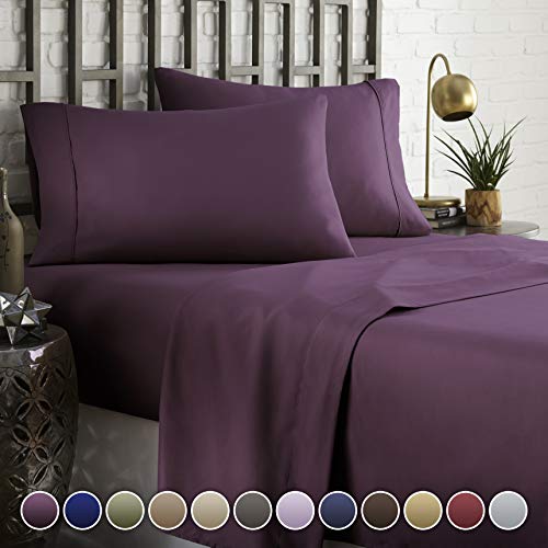 Product Cover HC COLLECTION Hotel Luxury Comfort Bed Sheets Set, 1800 Series Bedding Set, Deep Pockets, Wrinkle & Fade Resistant, Hypoallergenic Sheet & Pillow Case Set(King, Eggplant)