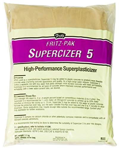 Product Cover Fritz-Pak Concrete Superplasticizer Additive, 2.4lbs. Cement Water Reducer Improves Workability And Strength. Plasticizer Gives 6 in Slump Increase. Great for DIY Countertops, Slabs, Patios And Floors