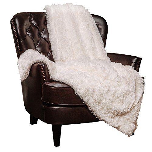 Product Cover Chanasya Long Shaggy Chic Fuzzy Fur Faux Warm Fluffy Blanket (White)