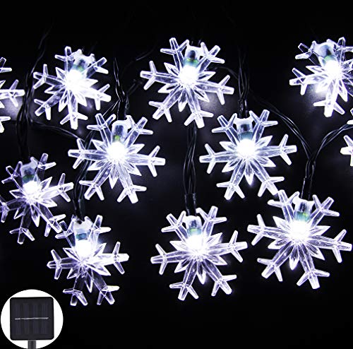 Product Cover Inngree Solar String Lights 20 ft 30 LED 8 Modes Snowflake Waterproof Solar Christmas Fairy Lights for Home Outdoor Gardens Holiday Party Patio Yard Christmas Decorations(White,1Pack)