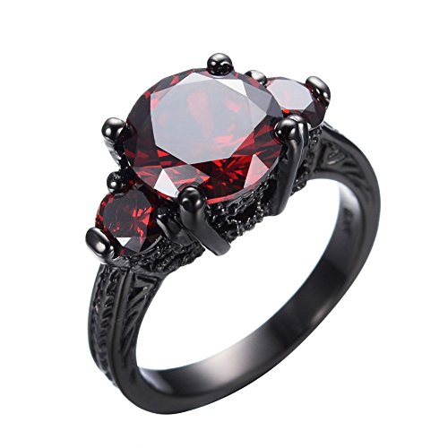 Product Cover JunXin Black Gold Round Cut Three-Stone Ruby Diamond Ring Cubic Zirconia Size6/7/8/9/10