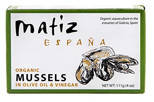 Product Cover Matiz Espana Organic Mussels in Extra Virgin Olive Oil and Apple Cider Vinegar (2 tins of 4 oz.) From the Coast of Galicia, Spain