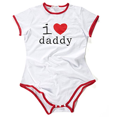 Product Cover Littleforbig Adult Baby Onesie Diaper Lover (ABDL) Button Crotch Romper Onesie Pajamas - I Love Daddy Pattern