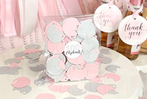 Product Cover Baby Elephants Set of 100 Pieces Light Pink and Gray Baby Shower Decoration