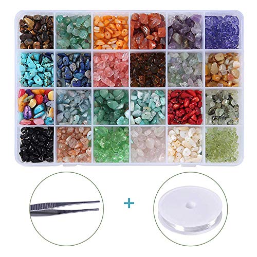 Product Cover Efivs Arts 24 Stone Beads Natural Gemstone Beads Irregular Chips Stones Crushed Chunked Crystal Pieces Loose Beads for Jewelry Making Valentines Day GIFS DIY for Her
