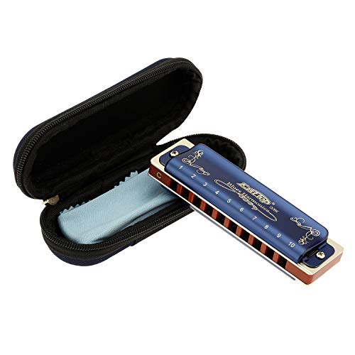 Product Cover East top 10 Hole 20 Tone Diatonic Harmonica Key of C with Blue Case,Standard Harmonicas For Professional Player, Beginner, Students,Adults,Children, Kids,as Best Gift