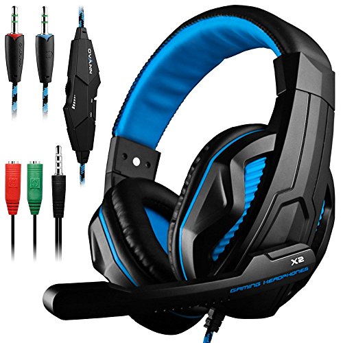 Product Cover Gaming Headset,DLAND 3.5mm Wired Bass Stereo Noise Isolation Gaming Headphones with Mic for Laptop Computer, Cellphone, PS4 and so on- Volume Control (Black and Blue)