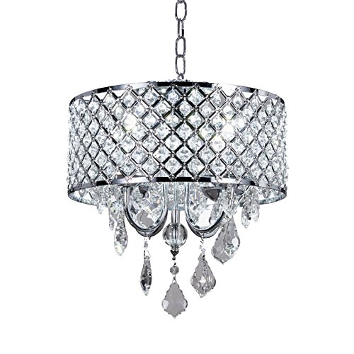 Product Cover New Legend Lighting Chrome 4-Light Round Crystal Chandelier Pendant Ceiling Fixture