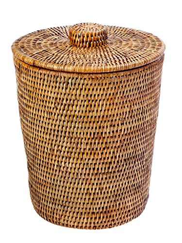 Product Cover KOUBOO 1030073 La Jolla Rattan Round Waste Basket with Plastic Insert & Lid, 9.5