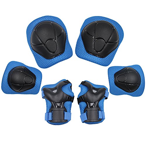 Product Cover Sports Protective Gear Safety Pad Safeguard (Knee Elbow Wrist) Support Pad Set Equipment for Kids Roller Bicycle BMX Bike Skateboard Protector Guards Pads,(Blue)