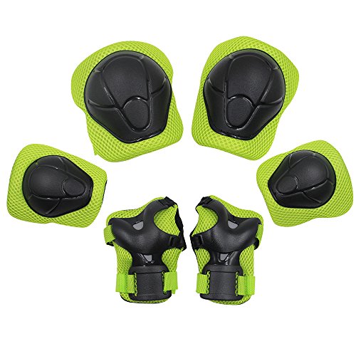 Product Cover Sports Protective Gear Safety Pad Safeguard (Knee Elbow Wrist) Support Pad Set Equipment for Kids Roller Bicycle BMX Bike Skateboard Protector Guards Pads,(Green)