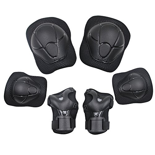 Product Cover Sports Protective Gear Safety Pad Safeguard (Knee Elbow Wrist) Support Pad Set Equipment for Kids Roller Bicycle BMX Bike Skateboard Protector Guards Pads,(Black)