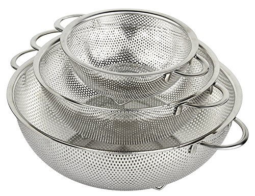 Product Cover HÖLM 3-Piece Stainless Steel Mesh Micro-Perforated Strainer Colander Set (1-Quart, 2.5-Quart and 4.5-Quart)
