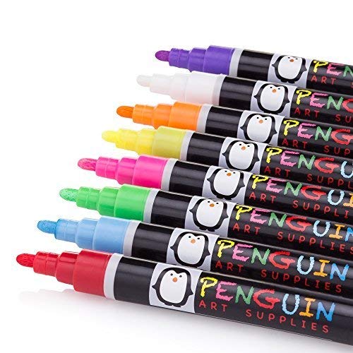Product Cover Chalk Markers 8 Colors With Bonus 24 Chalk Stickers - Premium Erasable Liquid Chalk Marker Pen with Reversible Tip - Perfect for Mason Jars, Windows, Glass, Labels, Whiteboards