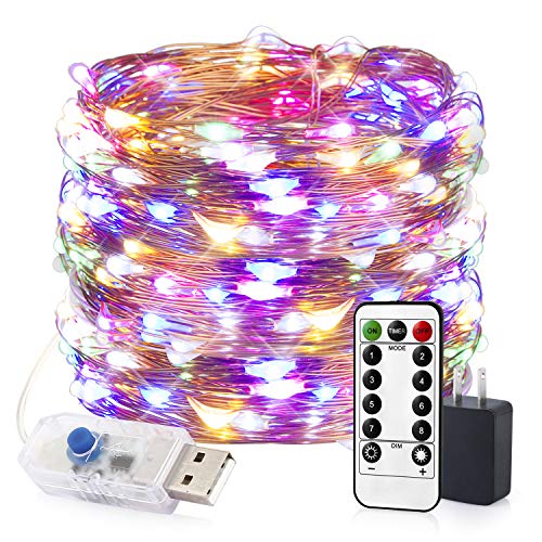 Product Cover Innotree Color Changing Fairy Lights USB Plug in with Remote Dimmable, 33ft 100 LEDs Multi-Colored Firefly Twinkle String Lights for Bedroom Indoor Outdoor Party Wedding Decoration, Copper Wire