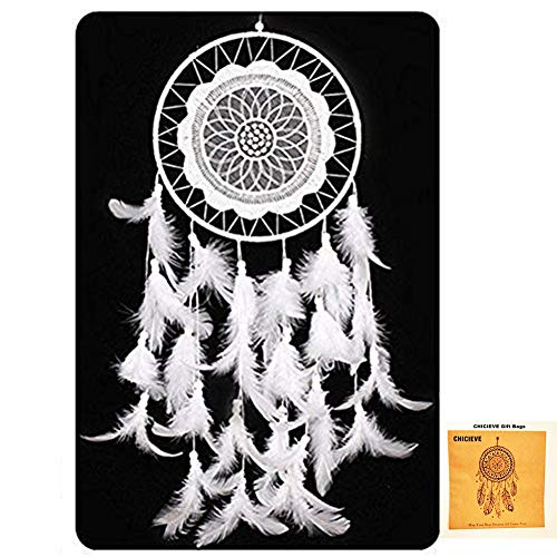 Product Cover CHICIEVE Dream Catcher White Feather Dreamcatchers for Wall Hanging Decoration Wedding Decoration Ornament Christmas Craft -Dia 7.9 inch