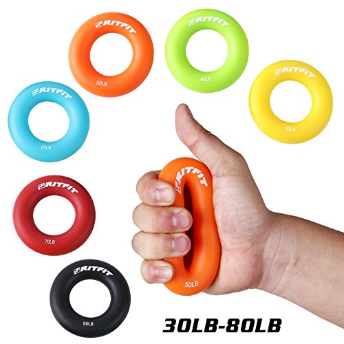 Product Cover Best Hand Grip Strengthener Rings,A Forearm Wrist & Finger Exerciser,Life Time Warranty! Rock Climbing, Athletes & Musicians Stress Relief & Rehabilitation,Set of 6 Resistance Levels