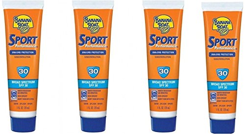 Product Cover Banana Boat Sunscreen Sport Performance Broad Spectrum Sun Care Sunscreen Lotion - SPF 30 1 Oz Travel Size (Pack of 4)