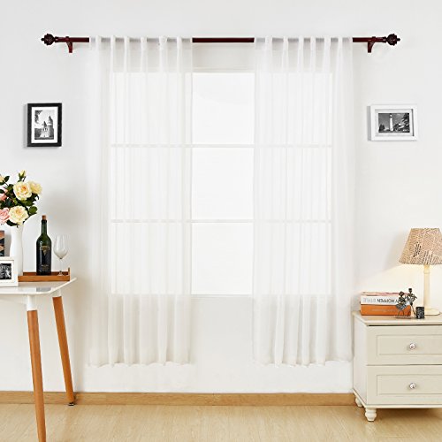 Product Cover Deconovo White Sheer Curtains Back Tab Linen Look Transparent Curtain Voile Curtains White for Bedroom 52W x 84L White 2 Panels