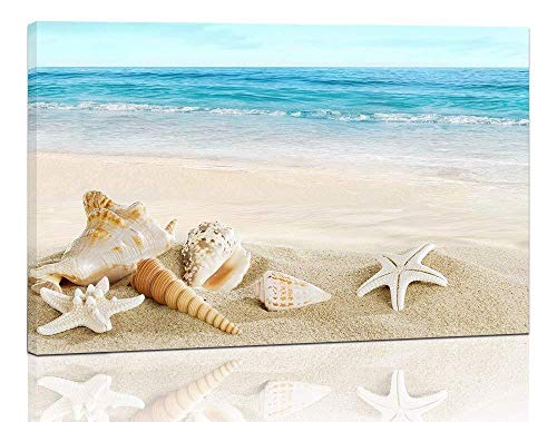 Product Cover Purple Verbena Art Modern Seashell One Panel Seascape Giclee Pictures Photo Canvas Prints on Modern Stretched and Framed Canvas Wall Art Sea Beach Pictures Artwork for Home Decor Wall Art, 10x14 Inch